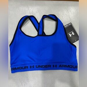 Under Armour Women's L Large Crossback Mid Medium-Impact Sports Bra Blue NWT
